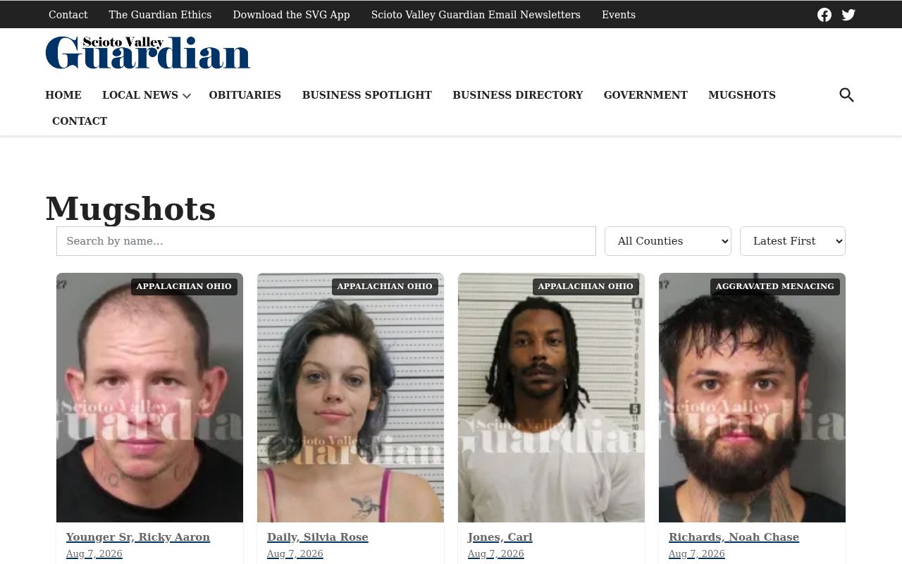 Pickaway County local publisher mugshot-search interface, an unofficial record source