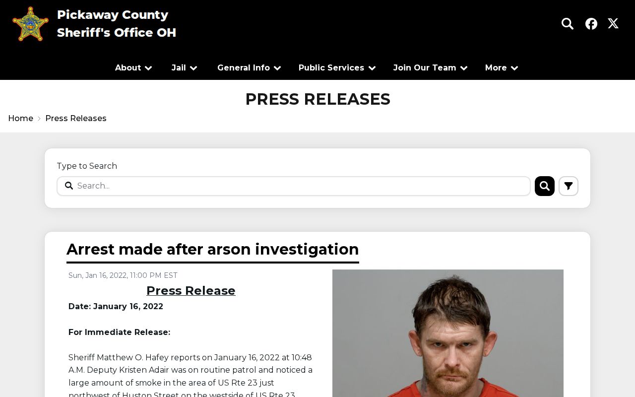 Pickaway County arrest-record context on the Sheriff press-release page
